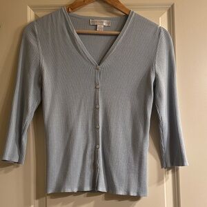 Petite Sophisticate Blue Ribbed Sweater